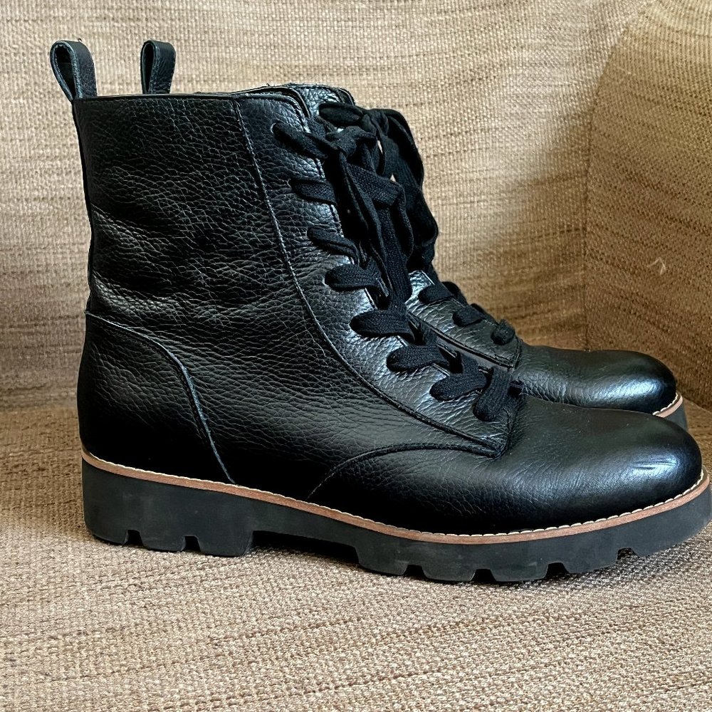 Vionic Lani Lug Sole Side Zip Boot - Black Leather - Women's 8.5 or 40